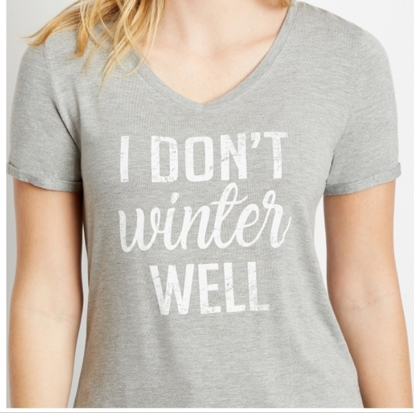 Maurices "I Don't Winter Well" Gray V-neck Short Sleeve Tee - Picture 1 of 15